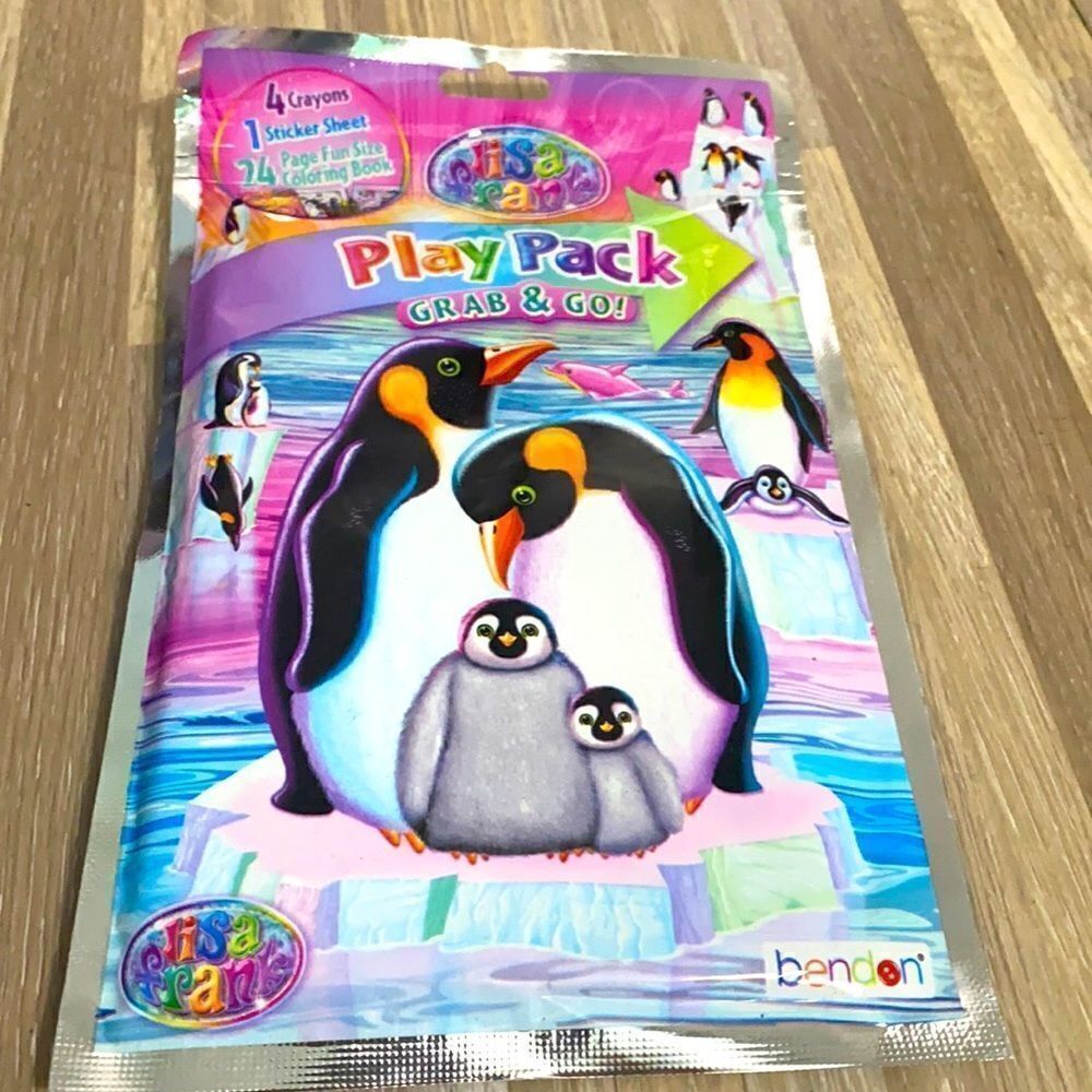 Lisa Frank play PAC grab and go penguin stickers coloring book crayon on the go